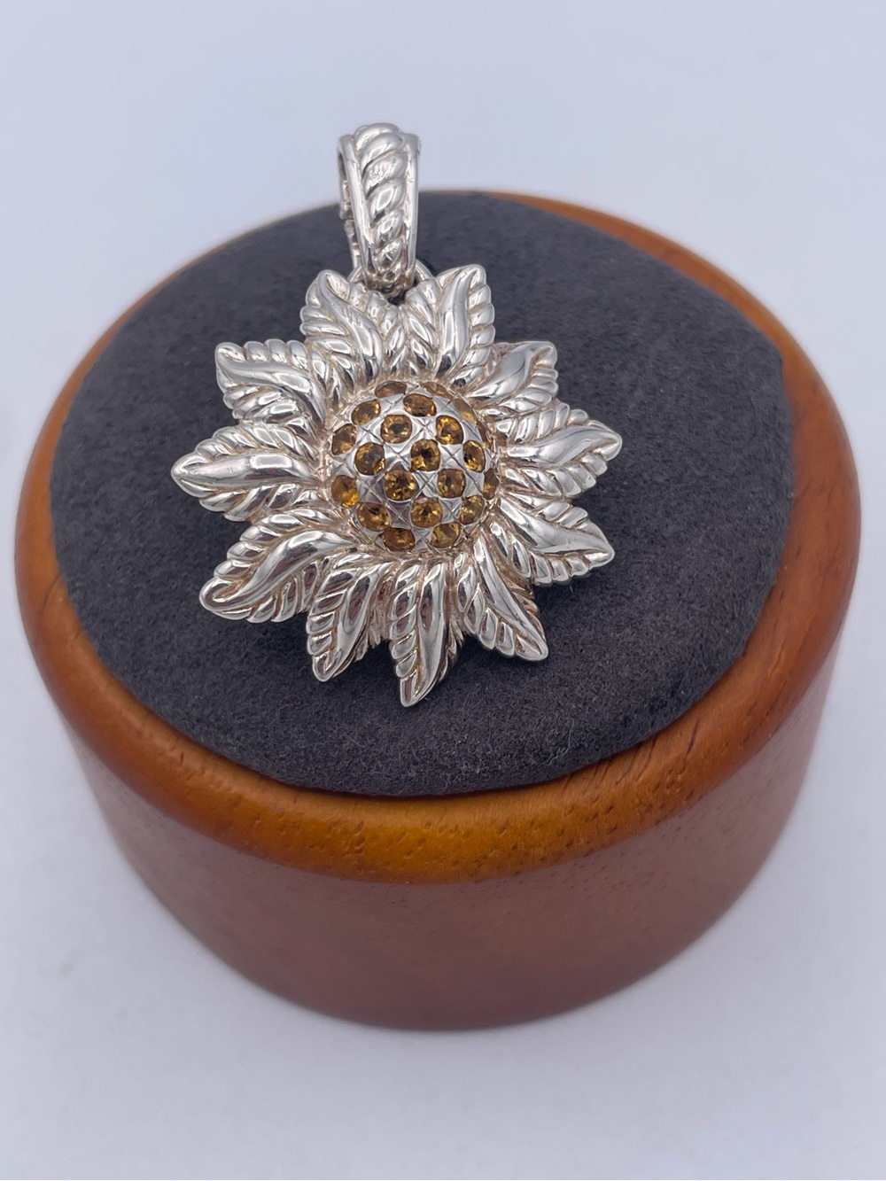 Judith Ripka Sterling Silver 925 Citrine Sunflower Enhancer Pendant Thailand